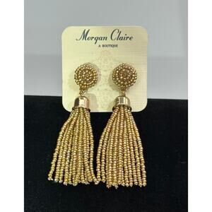 Morgan Claire Gold Seed Bead Tassel Earrings Boho Statement
